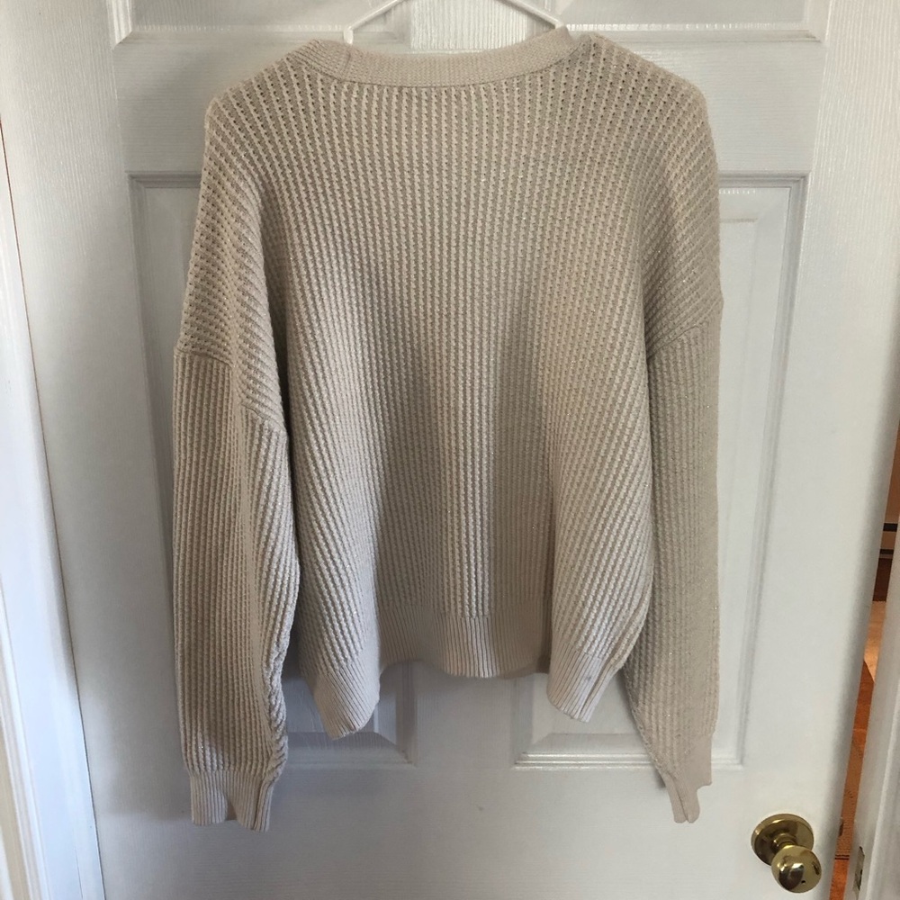 FISHERMEN Ivory chunky slouchy waffle Ribbed Knit Cardigan - Picture 7 of 16